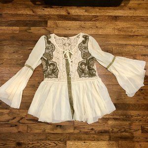 Free People Bell Sleeve Blouse with Gold Beading